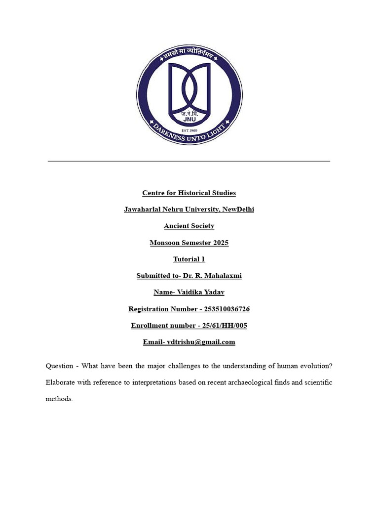 Vaidika Yadav_CHS As | PDF | Human Evolution | Human