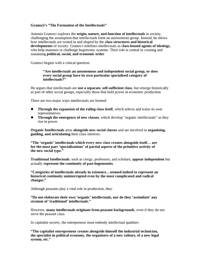 Gramsci on Intellectuals' Class Role | PDF | Intellectual | Antonio Gramsci