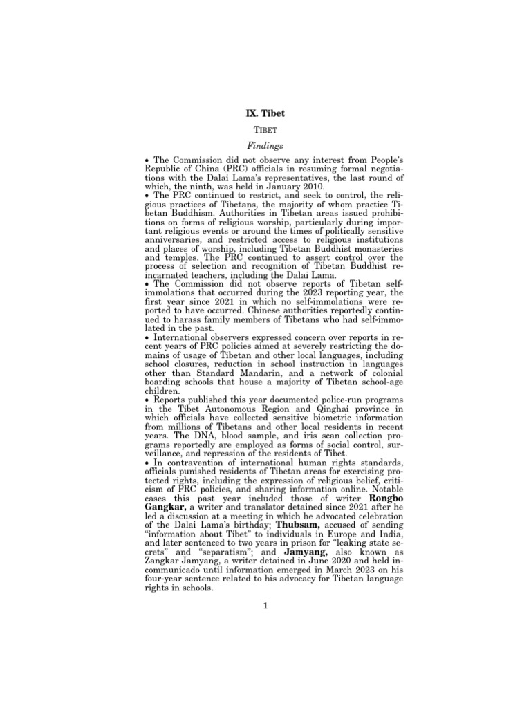 Tibet Human Rights Report 2023 | PDF | Tibet | Dalai Lama