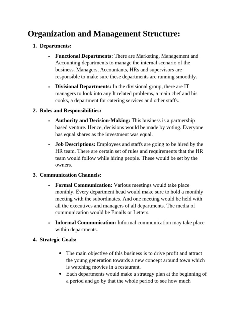 Business Plan Organization and Management | PDF | Partnership | Business