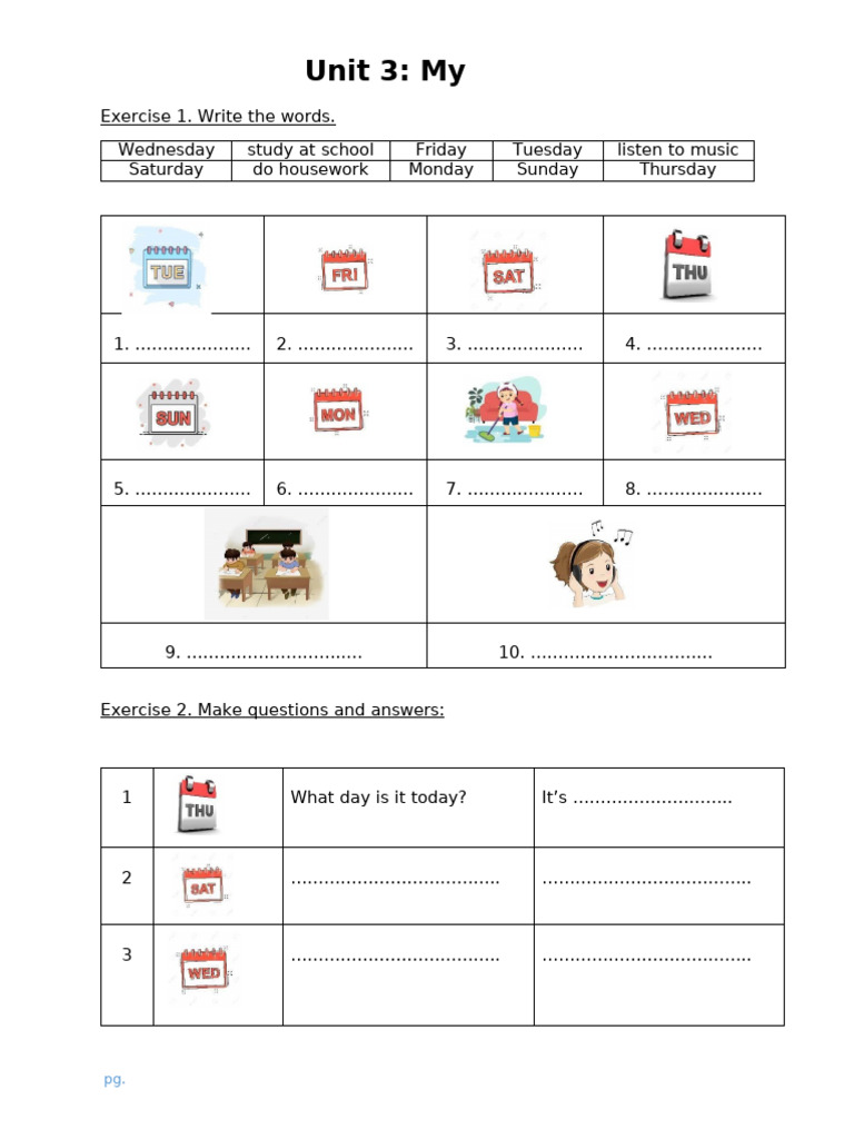 My Week: Daily Activities Exercises | PDF