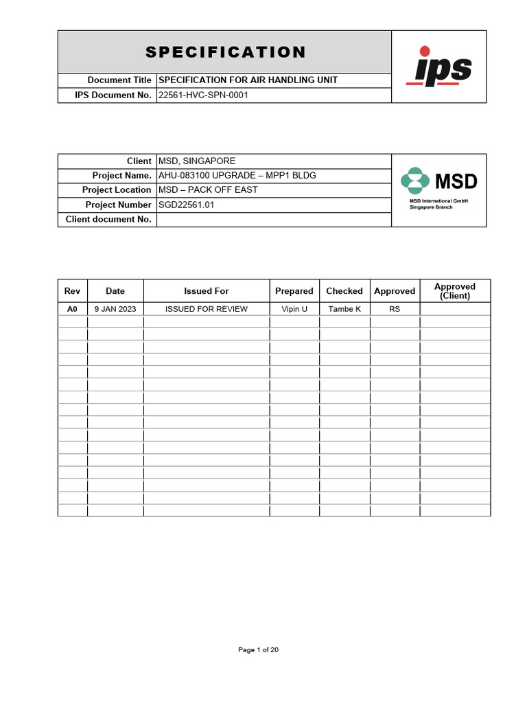 Air Handling Unit Specification Document | PDF | Bearing (Mechanical ...