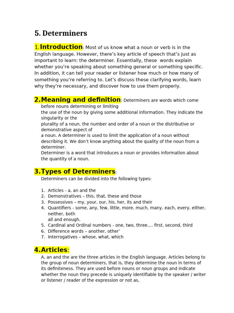 Understanding English Determiners | PDF | Plural | Noun