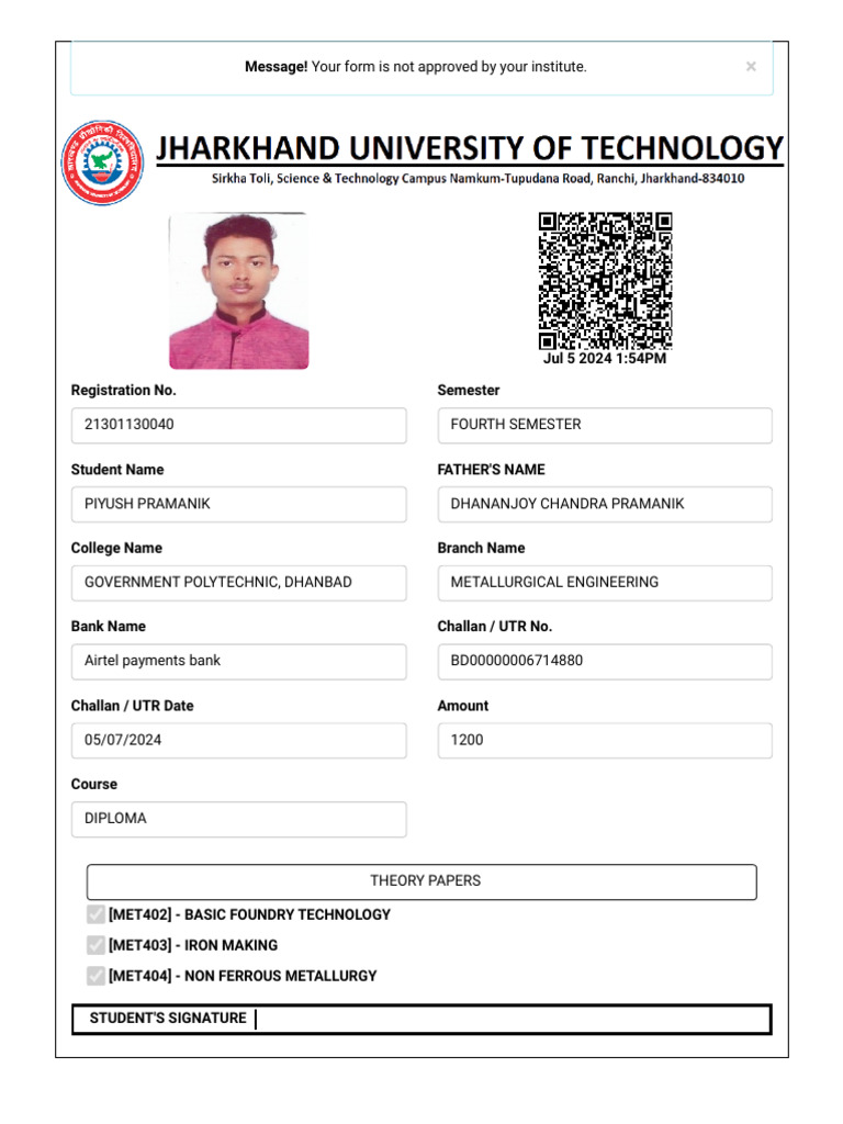 Backlog 4th Sem Form Fillup Print | PDF
