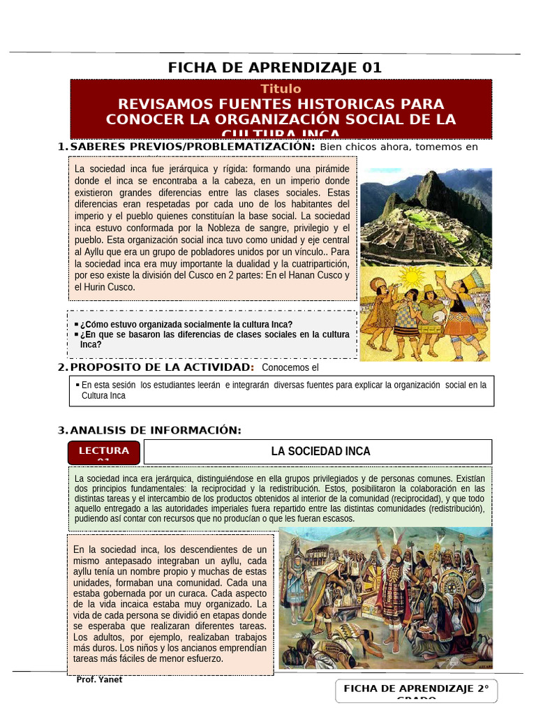 U2.1 Ficha CCSS 2° | PDF | Imperio Inca