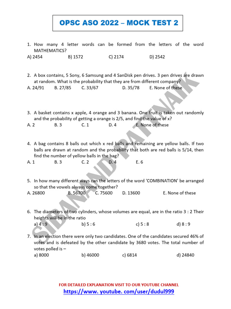 Opsc Aso 2022 - Mock Test 2 | PDF | Interest | Speed