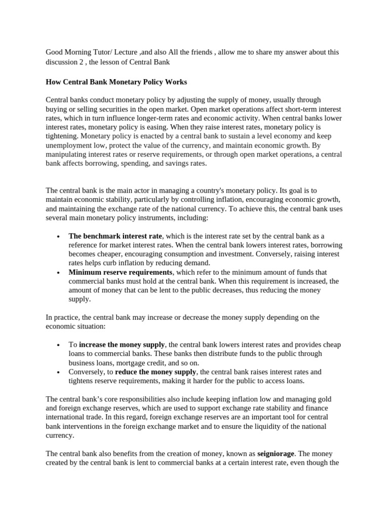 Understanding Central Bank Monetary Policy | PDF | Central Banks ...