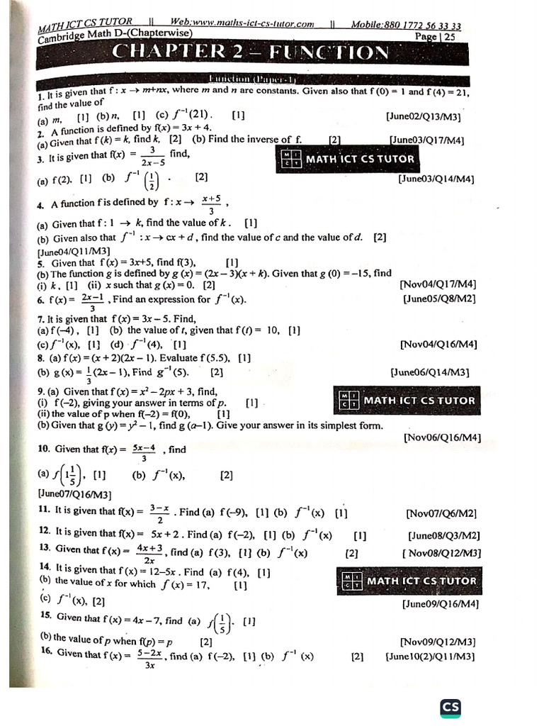 Math-D Function CAIE Questions | PDF