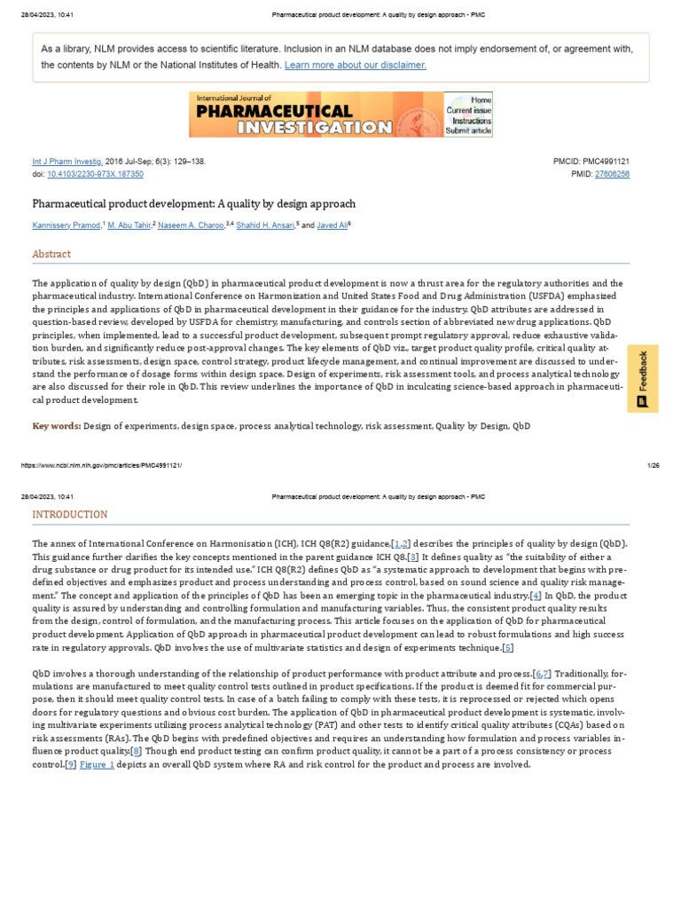 Pharmaceutical Product Development - A Quality by Design Approach - PMC ...