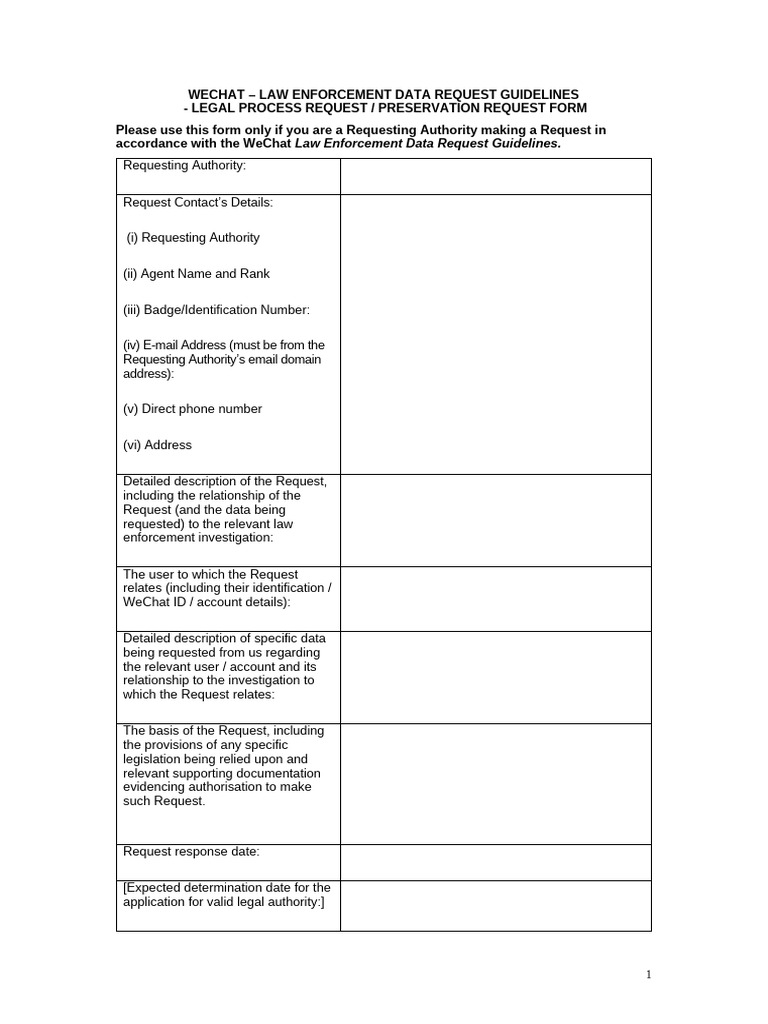 WeChat Law Enforcement Request Form | PDF
