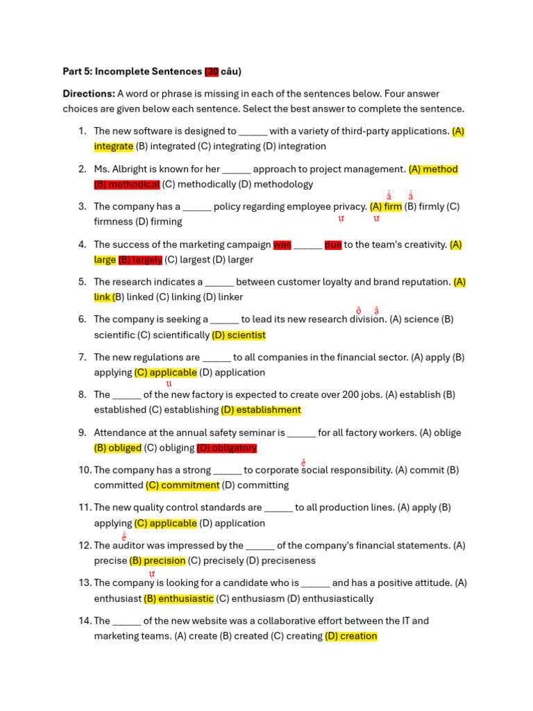 Incomplete Sentences and Text Completion Exercises | PDF | Fundraising ...