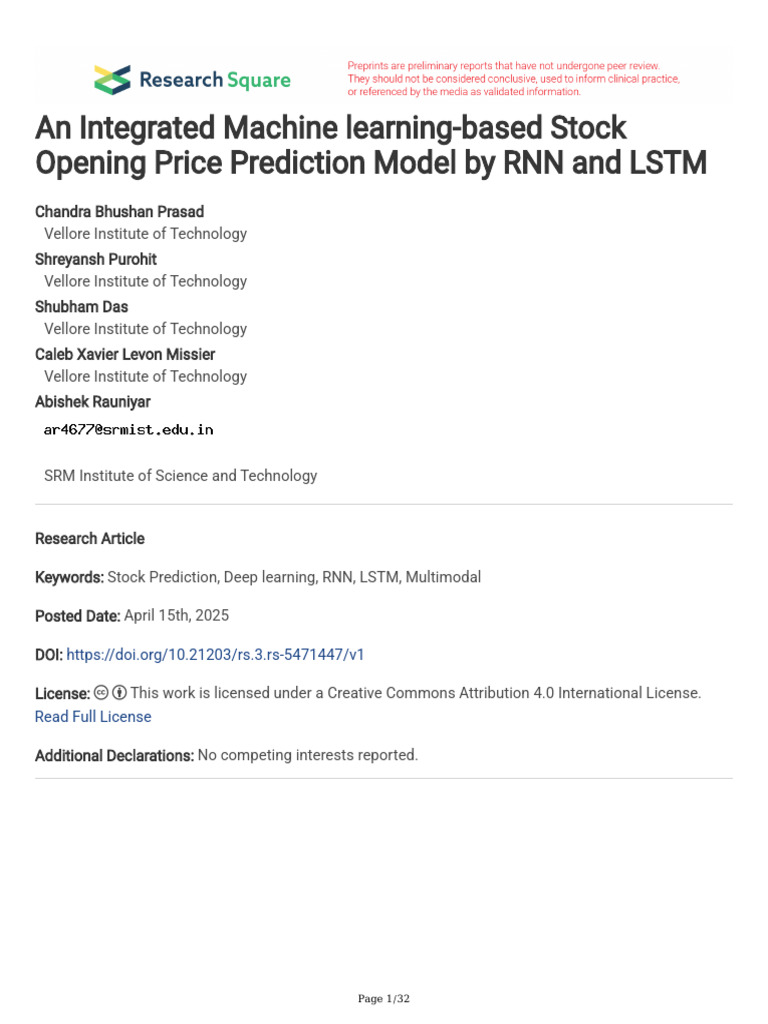 RNN and LSTM for Stock Price Prediction | PDF | Machine Learning ...