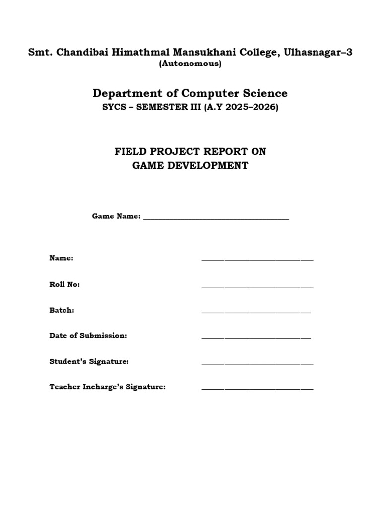 Firstpage of Game Development Report | PDF