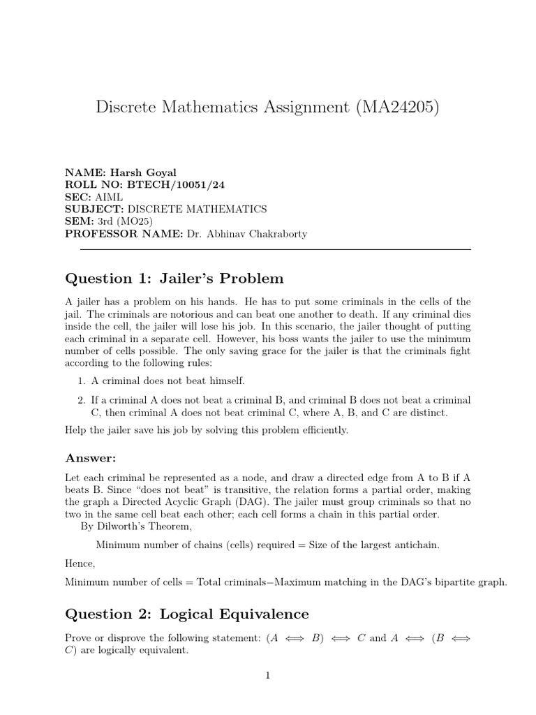 Discrete Mathematics Assignment Solutions | PDF | Mathematical ...