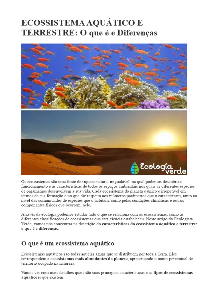 Diferenças entre Ecossistemas Aquáticos e Terrestres | PDF