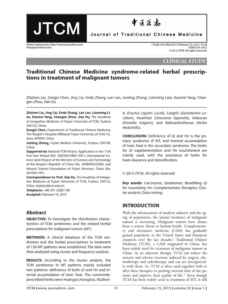 Traditional Chinese Medicine Syndrome-related Herbal Prescriptions in ...