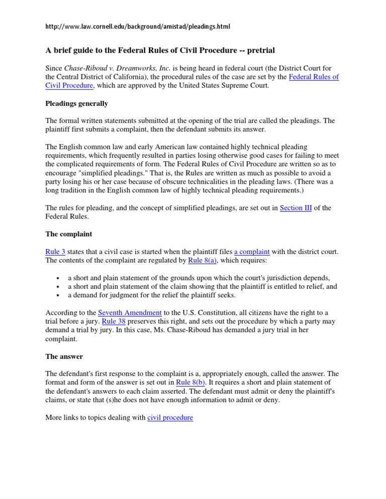 A Brief Guide To The Federal Rules of Civil Procedure | PDF | Law