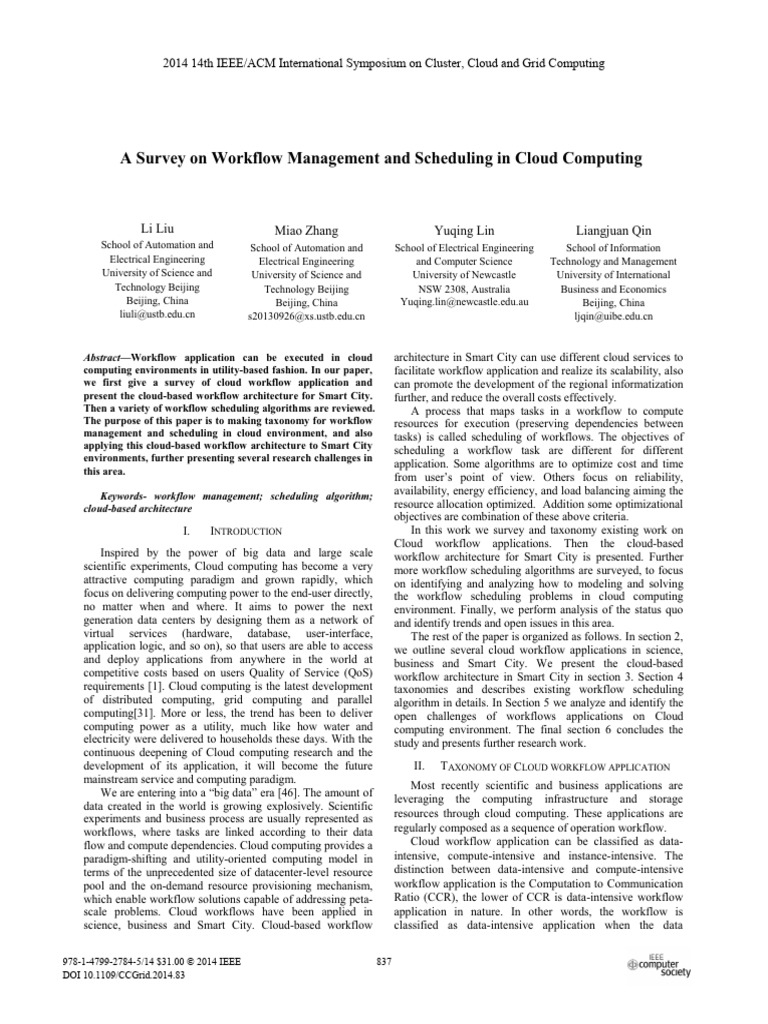 2014 A Survey On Workflow Management and Scheduling in Cloud Computing ...