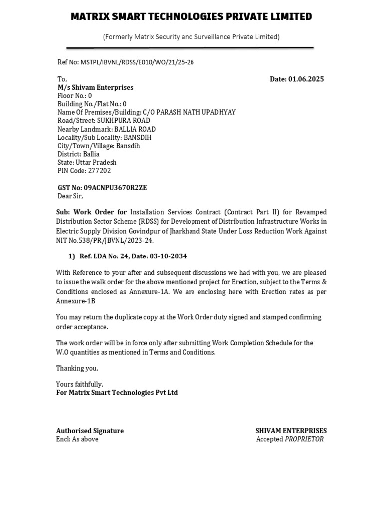 Work Order for Installation Services | PDF