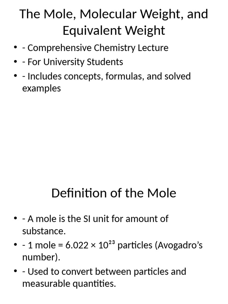 Understanding Moles and Molecular Weight | PDF | Mole (Unit ...