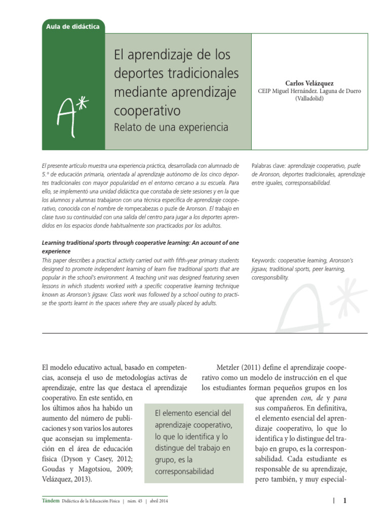 Velázquez, 2014 - El Aprendizaje de Los Deportes Tradicionales Mediante ...