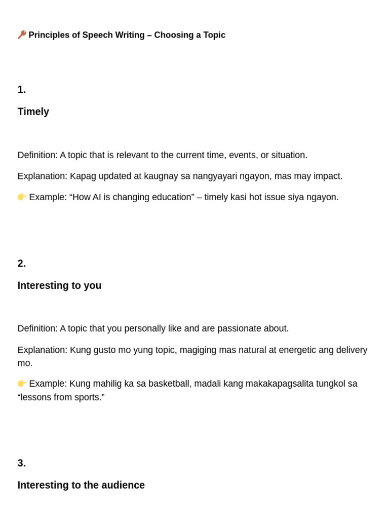 ? Principles of Speech Writing - Choosing A Topic - PDF.PDF - S 1 | PDF ...