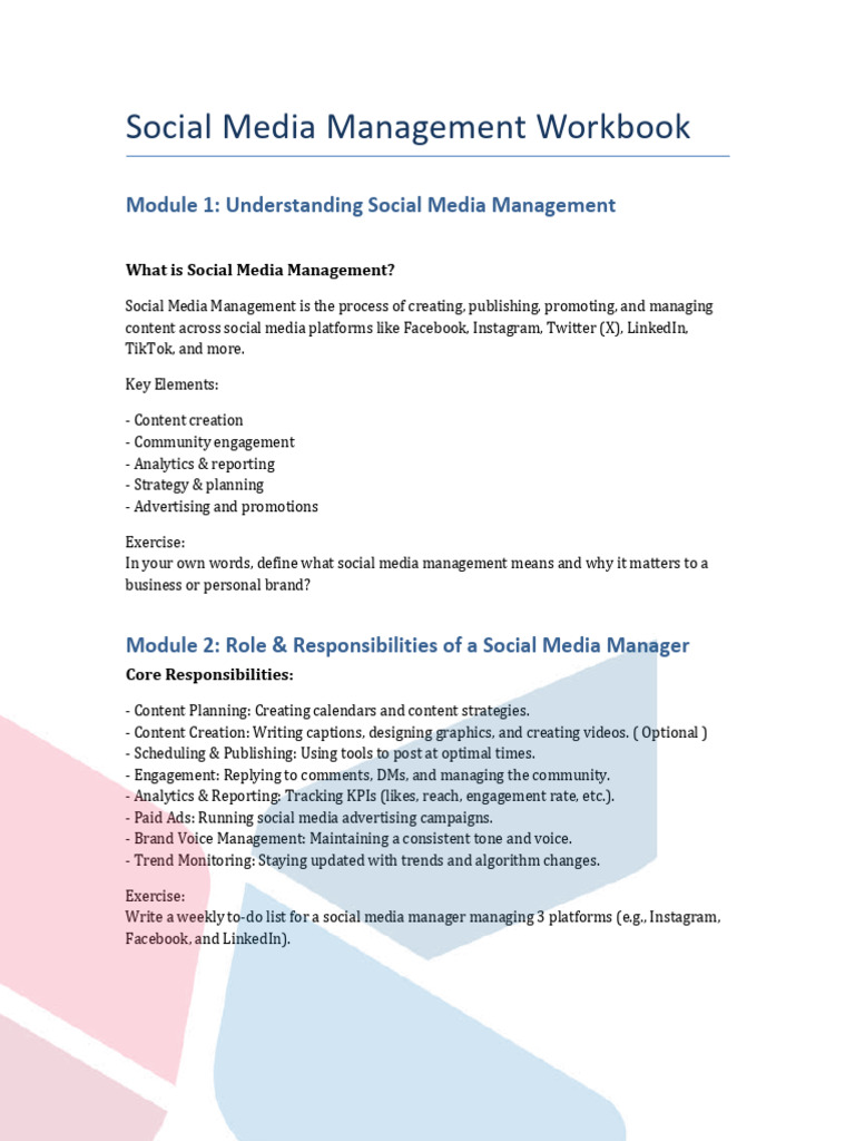 Social Media Management Workbook | PDF