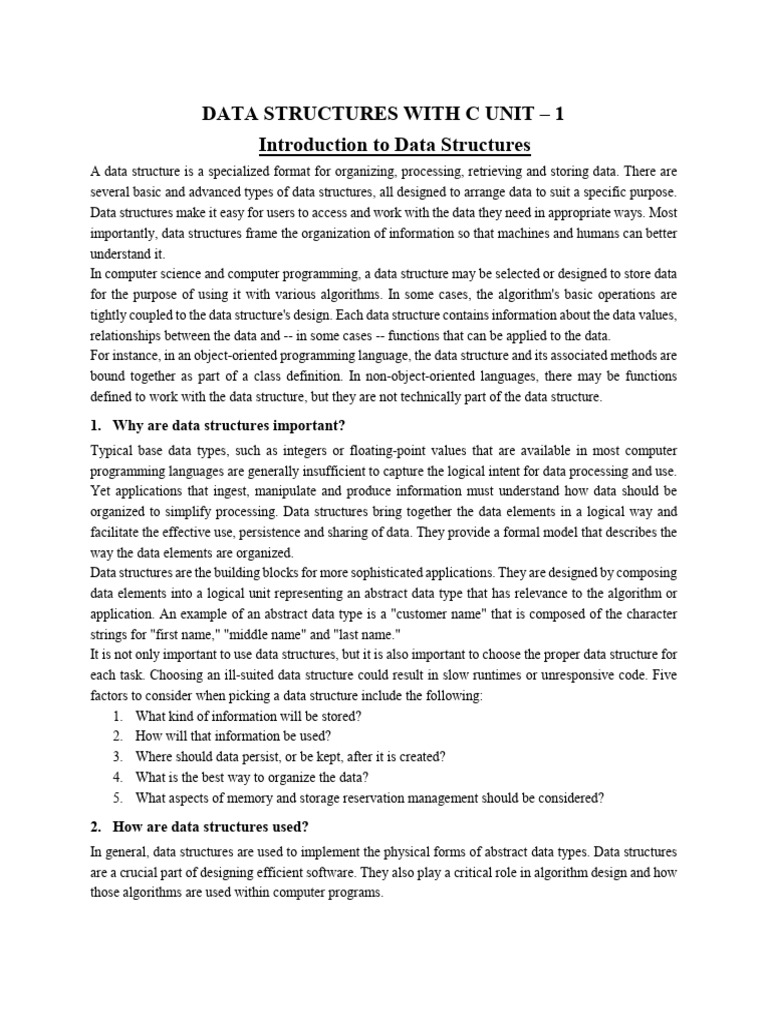 Introduction to Data Structures in C | PDF | Pointer (Computer ...