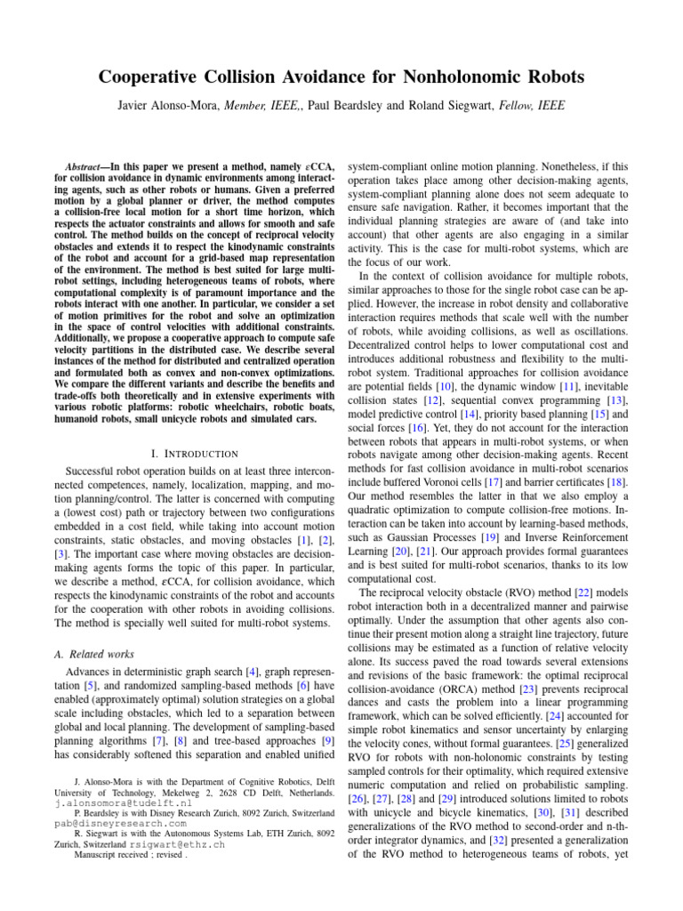 Collision Avoidance for Multi-Robots | PDF | Kinematics | Robotics