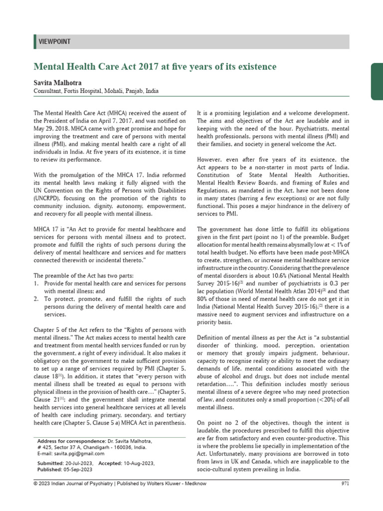 Review of India's Mental Health Care Act | PDF | Mental Health | Disability