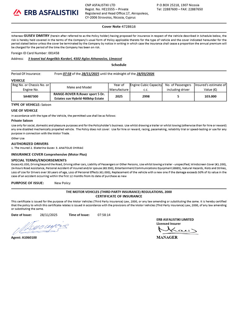 Comprehensive Vehicle Insurance Policy | PDF | Vehicle Insurance ...