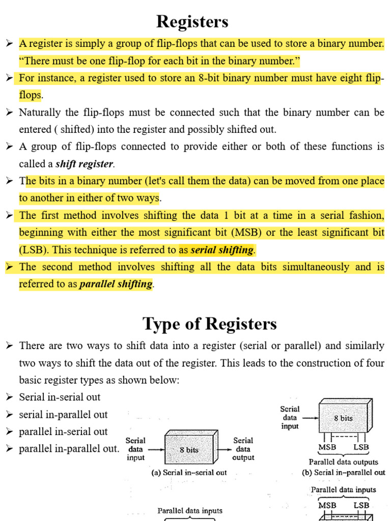 Shift Register Types and Functions Explained | PDF | Logic Gate ...