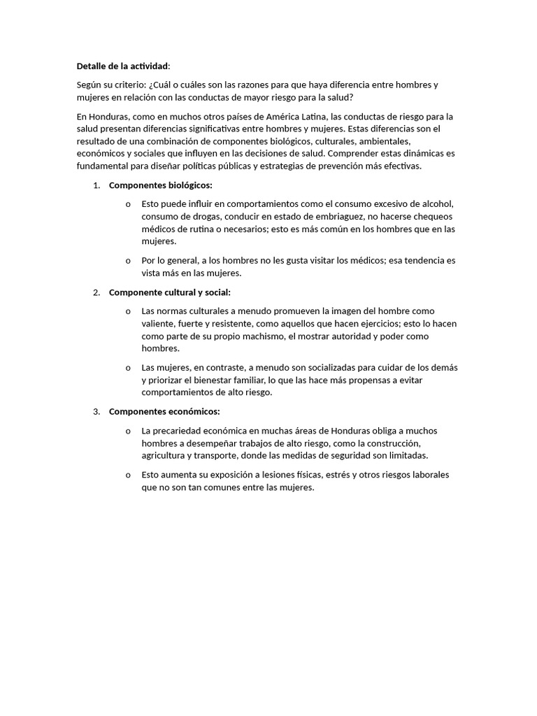 Diferencias de riesgo en salud: hombres vs. mujeres | PDF ...
