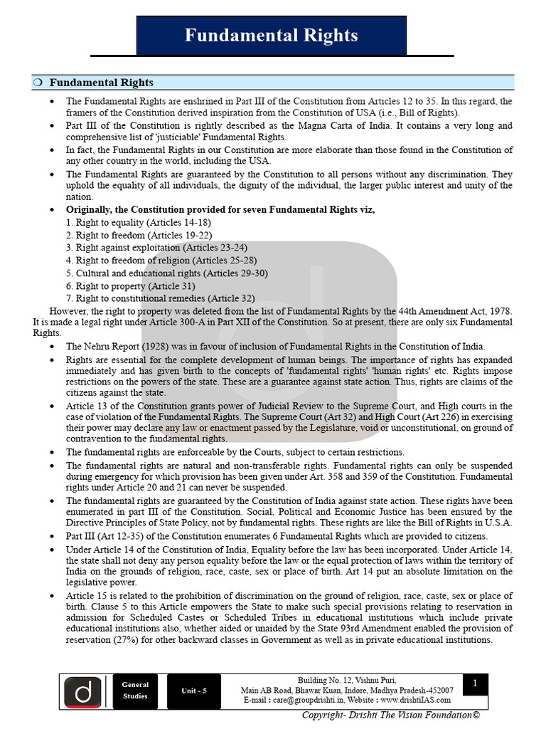 Overview of India's Fundamental Rights | PDF | Justice | Crime & Violence