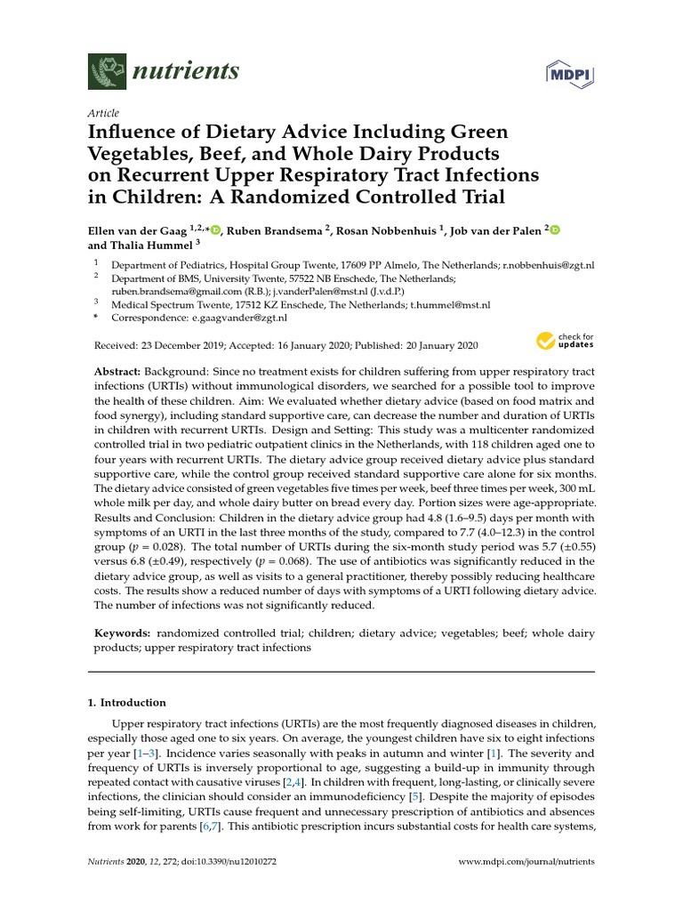 Influence of Dietary Advice 2020 | PDF | Infection | Common Cold