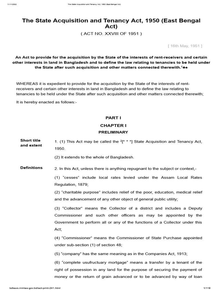 State Acquisition and Tenancy Act 1950 | PDF | Leasehold Estate | Lease