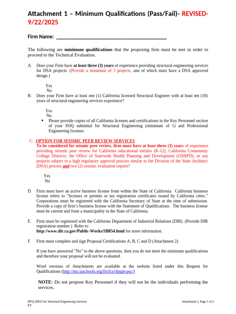 Minimum Qualifications for Structural Engineering | PDF