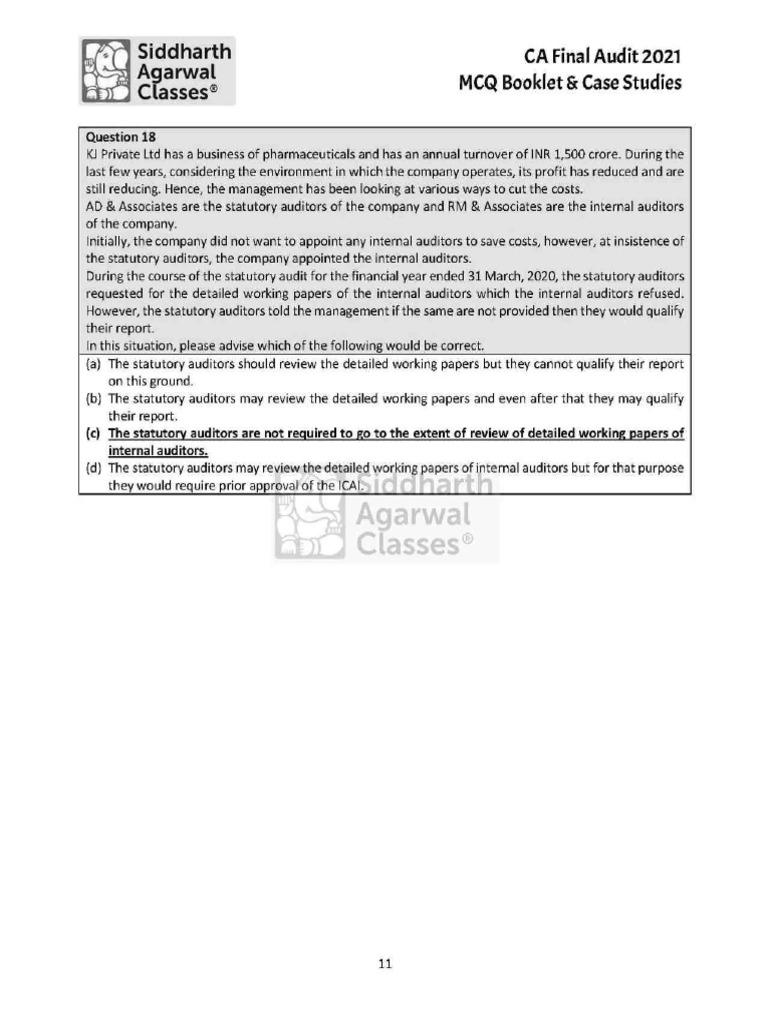 CA FINAL AUDIT MCQs & Case Study Booklet by Siddharth Aggarwal Sir-11 ...