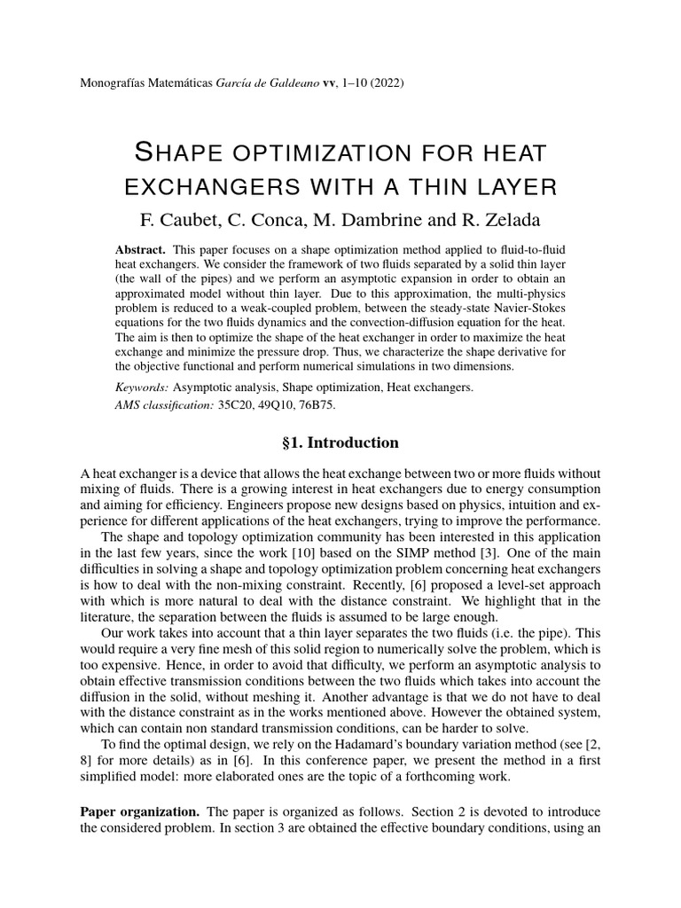 Shape Optimization of Heat Exchangers | PDF | Mathematical Optimization ...