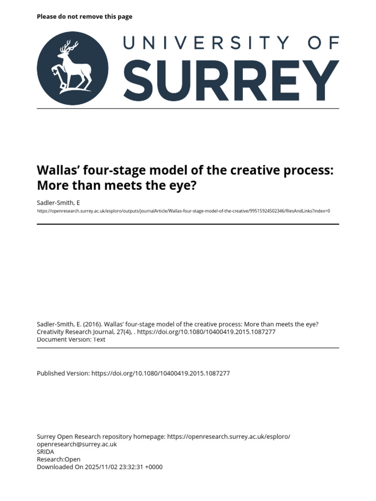 Wallas' Creative Process Model Explained | PDF | Creativity | Thought