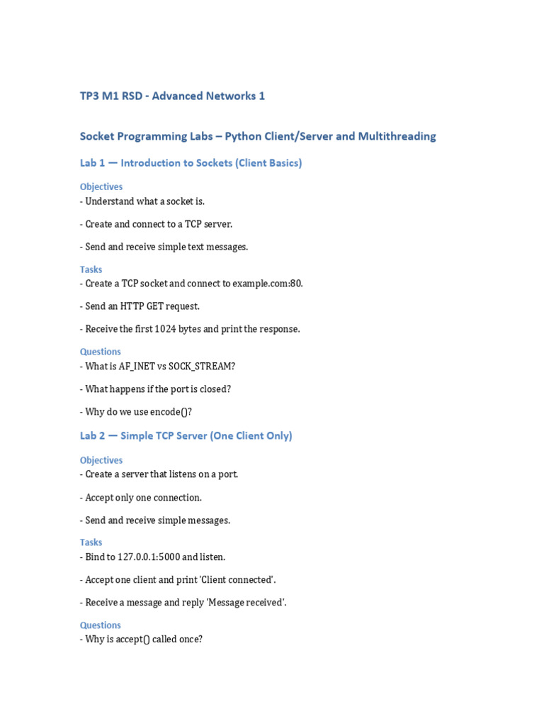Socket Programming Labs in Python | PDF