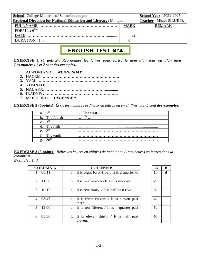 ENGLISH TEST 4 U3 LL1-2 6e | PDF | Chess Theory | Chess