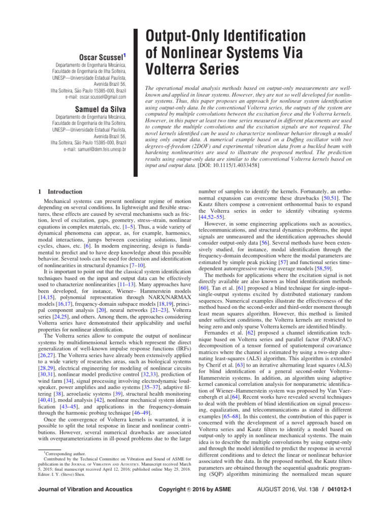 Output-Only Nonlinear System Identification | PDF | Applied Mathematics ...