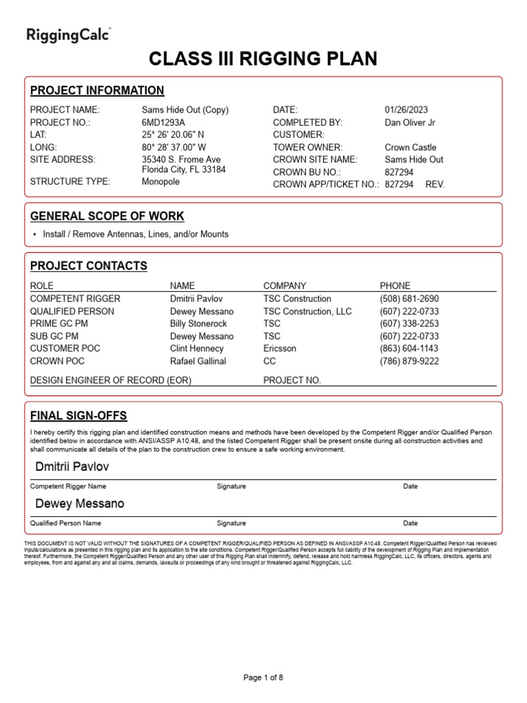 Class III Rigging Plan for Monopole | PDF | Crane (Machine)