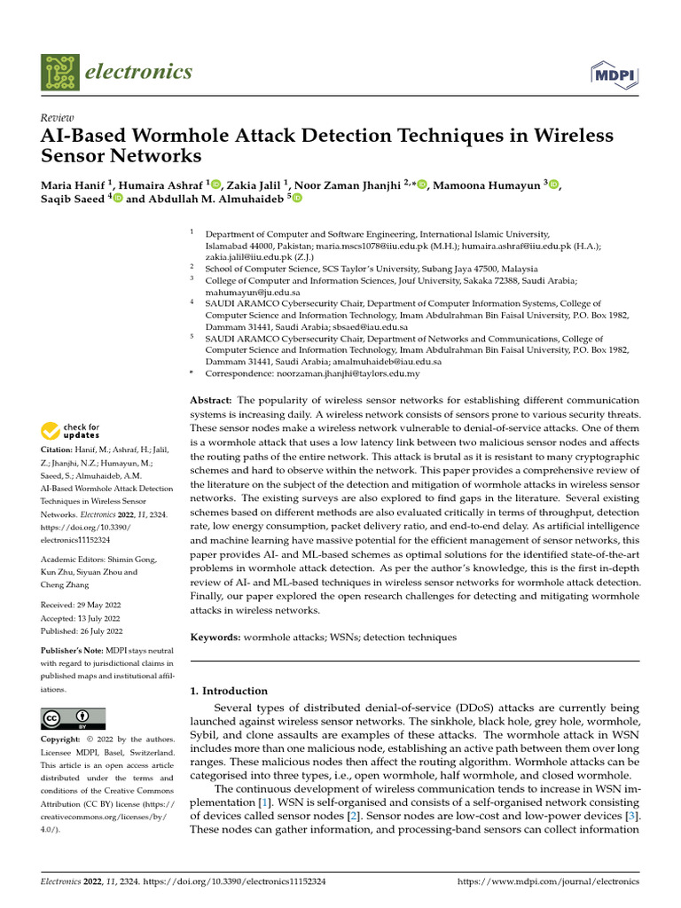 AI-Based Wormhole Attack Detection Techniques in Wireless Sensor ...