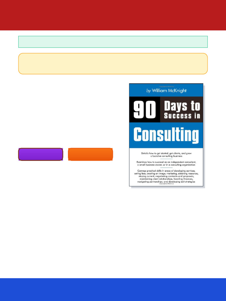 90 Days To Success in Consulting 1st Edition William (William Mcknight ...