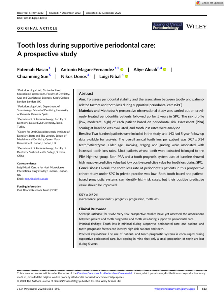 Tooth Loss in Periodontal Care Study | PDF | Periodontology | Dentistry