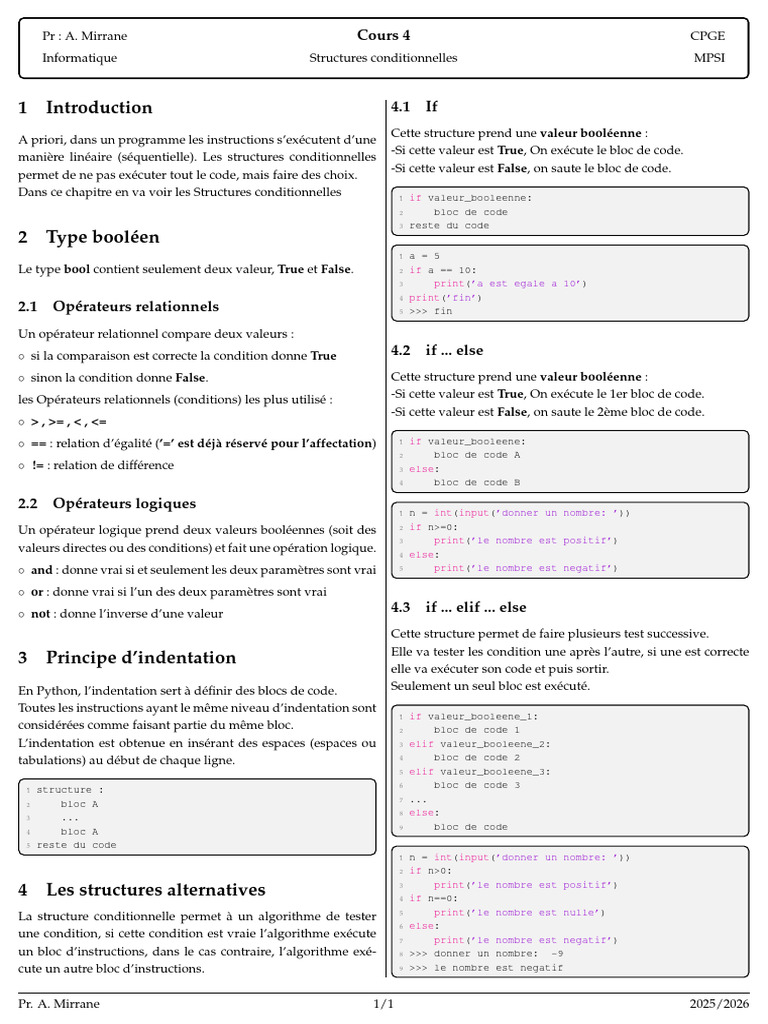 Structures conditionnelles en Python | PDF | Booléen | Programmation ...