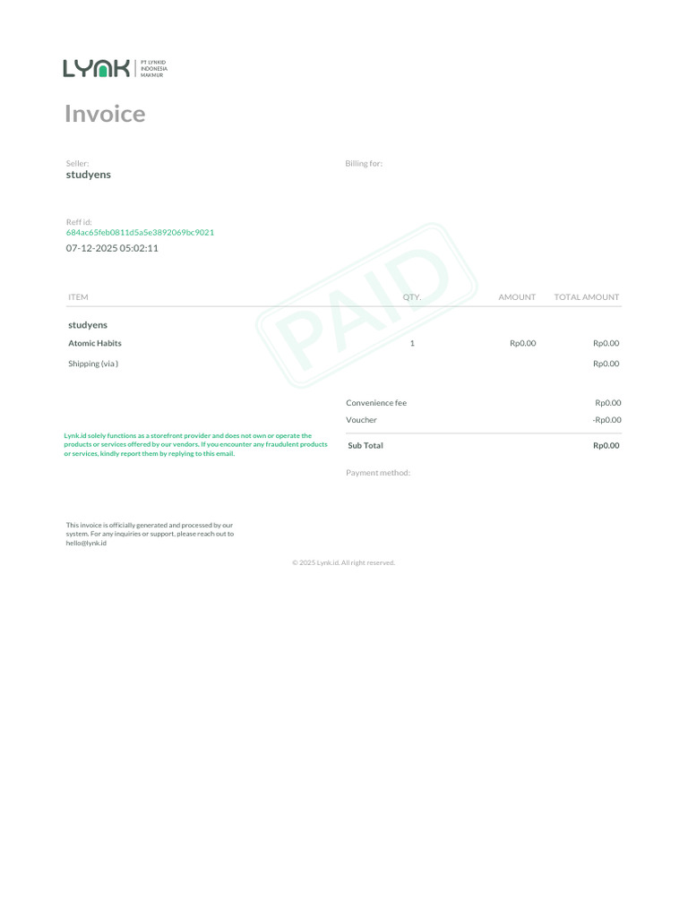 Invoice for Atomic Habits Purchase | PDF