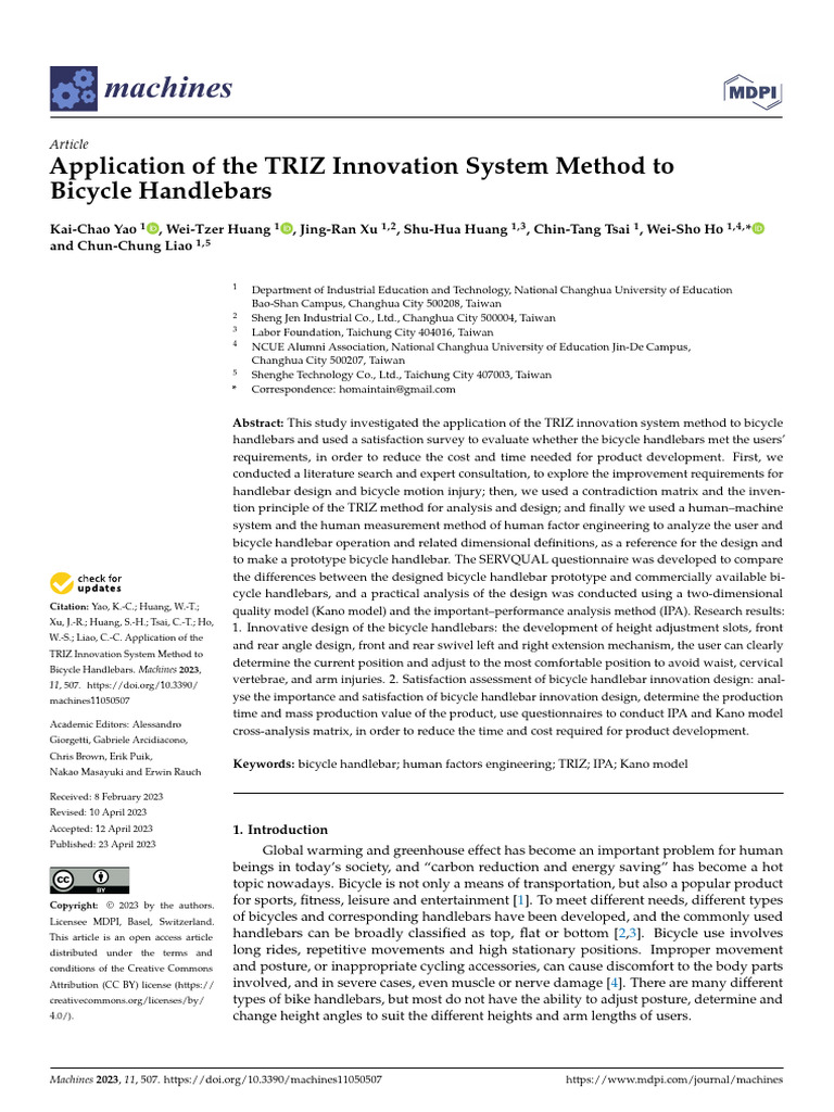 Application of The TRIZ Innovation System Method To Bicycle Handlebars ...